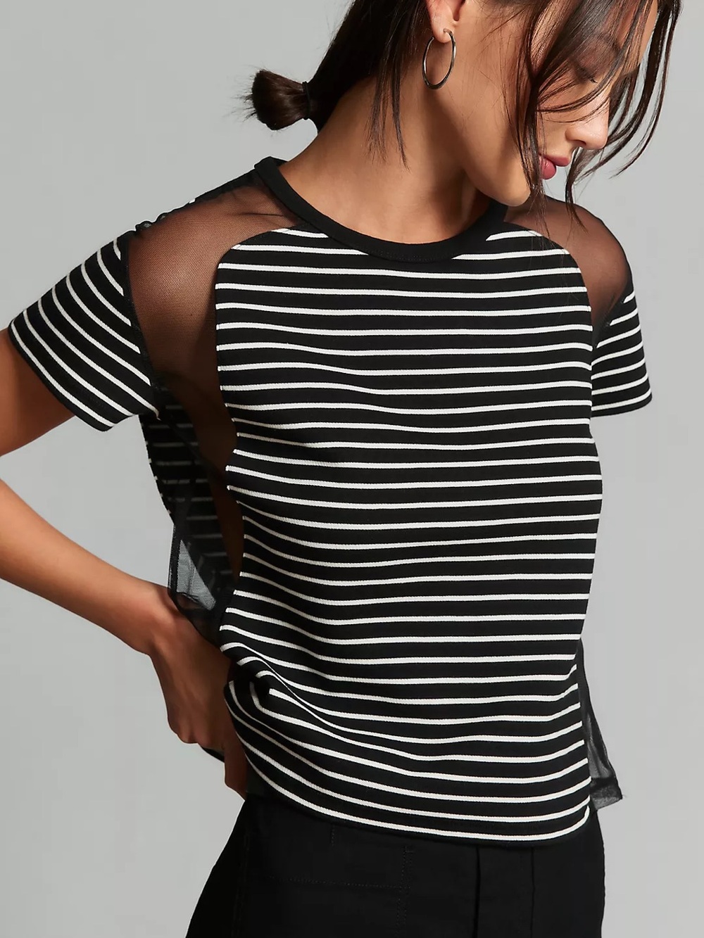 Maeve Anthropologie Women’s Striped Mesh Tee Shirt - Picture 2 of 7